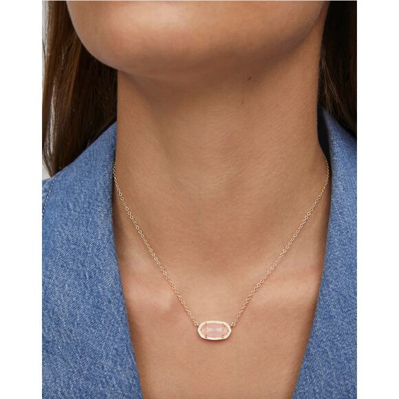 NWT $60 Kendra Scott Elisa Gold Pendant Necklace in Rose Quartz - Picture 3 of 7